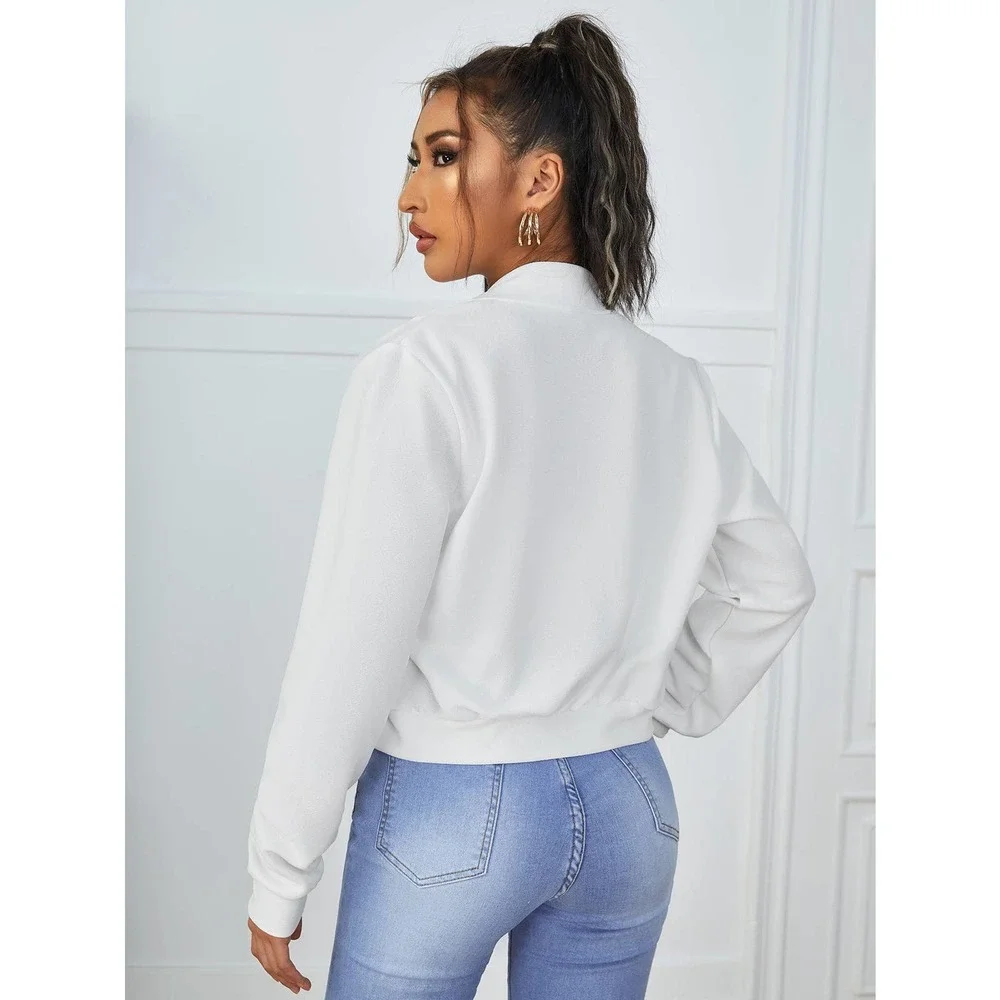 Zip Up Crop Bomber Jacket white 💙 - Picture 2 of 11